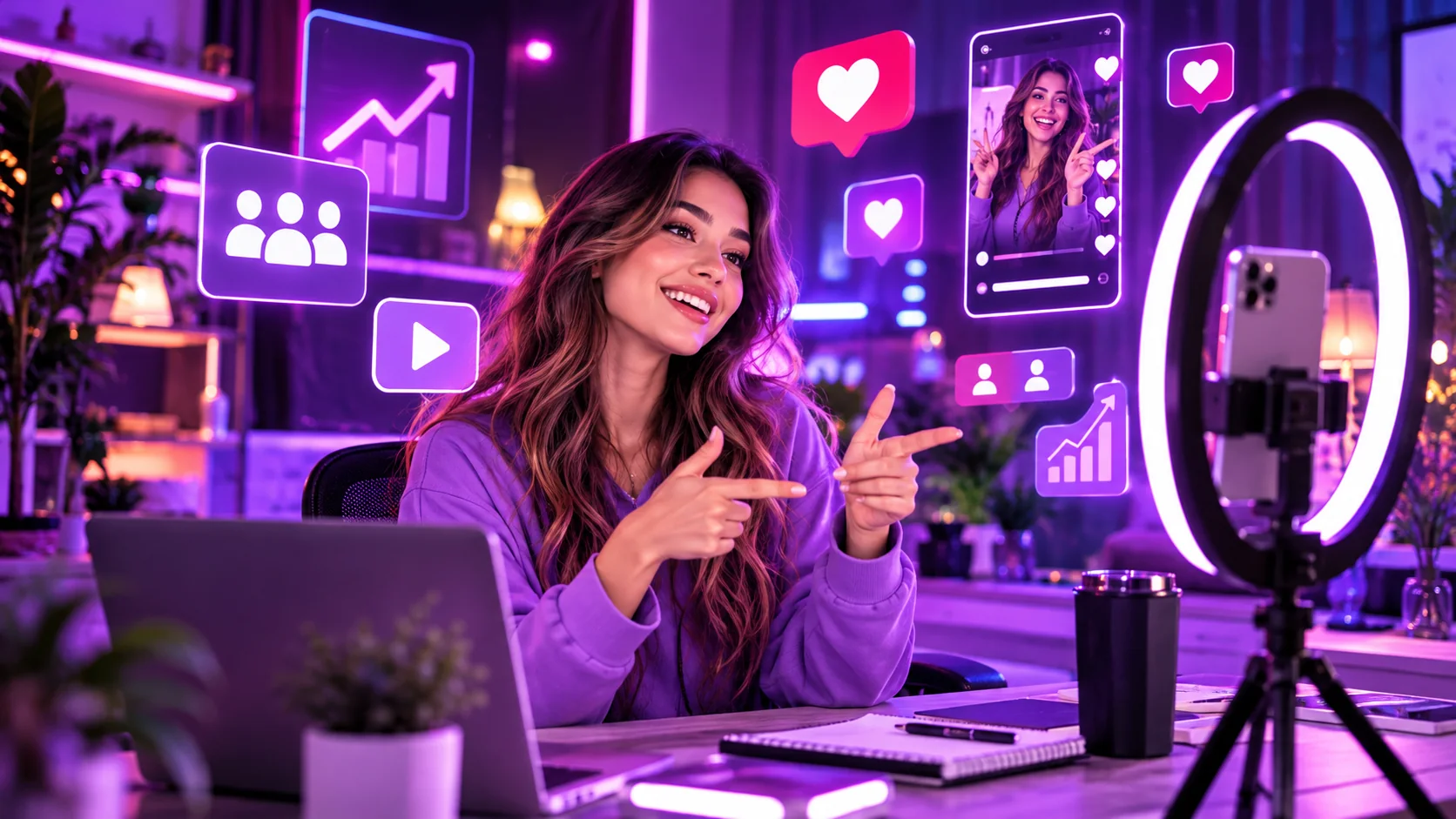 Creator reviewing social media content